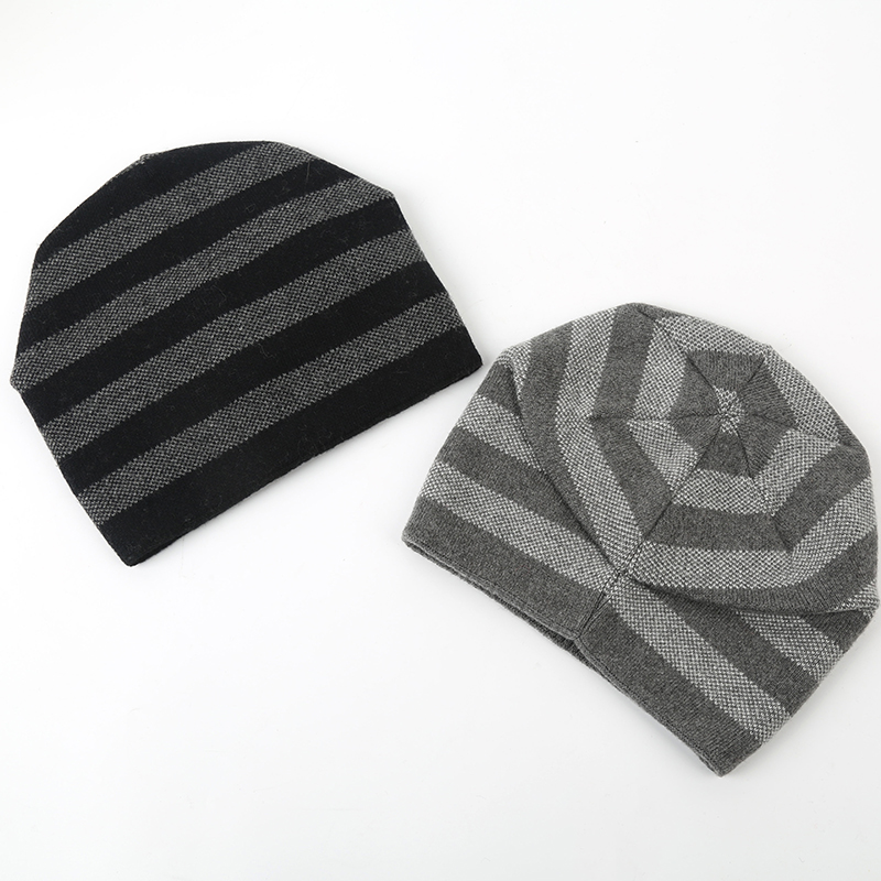 Cross Border Winter women's double thickened two piece warm woolen hat Men's outdoor cold-proof grid knit hat with big back head thumbnail