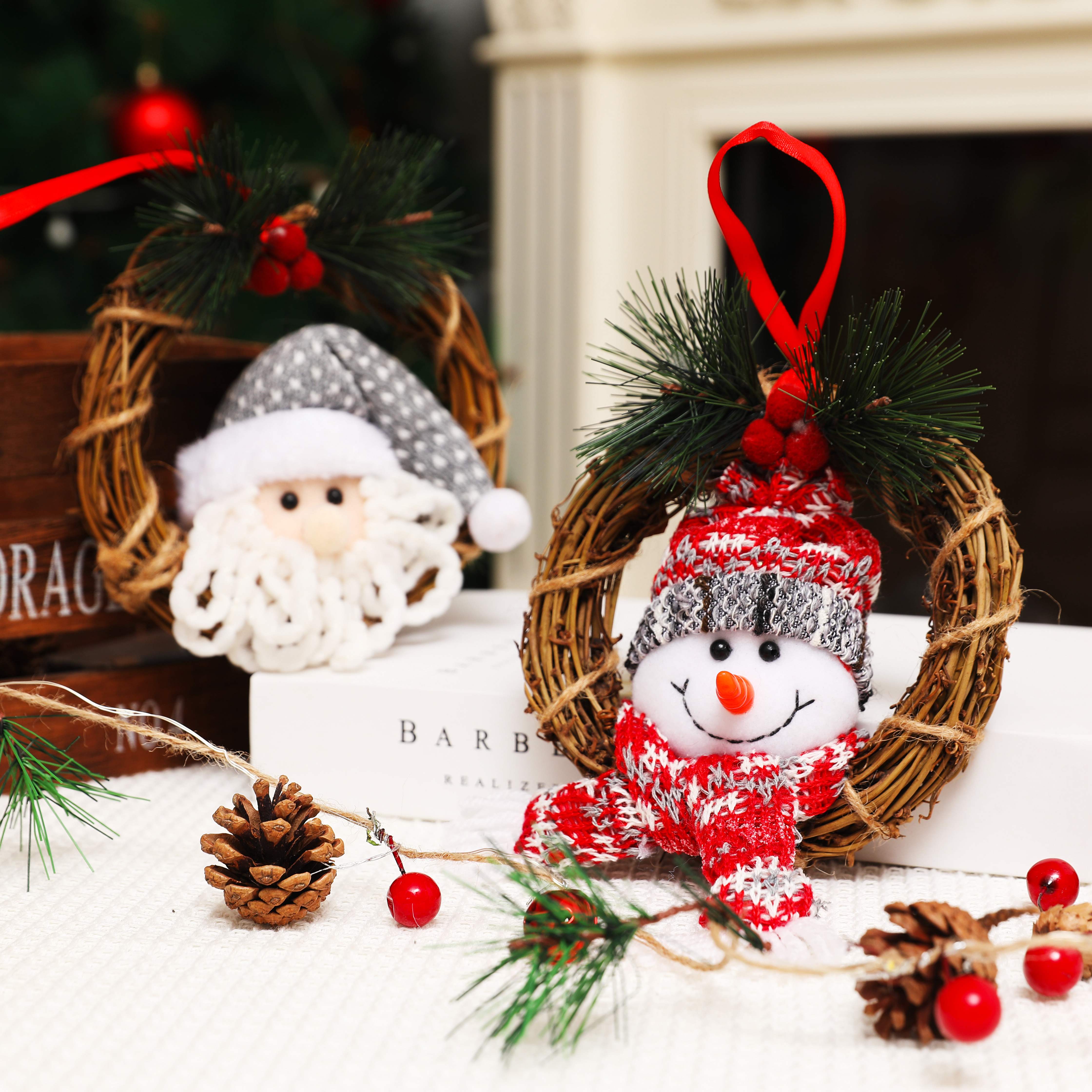 创艺跨境圣诞节藤圈门挂花环圣诞老人雪人墙壁装饰礼品儿童节礼物