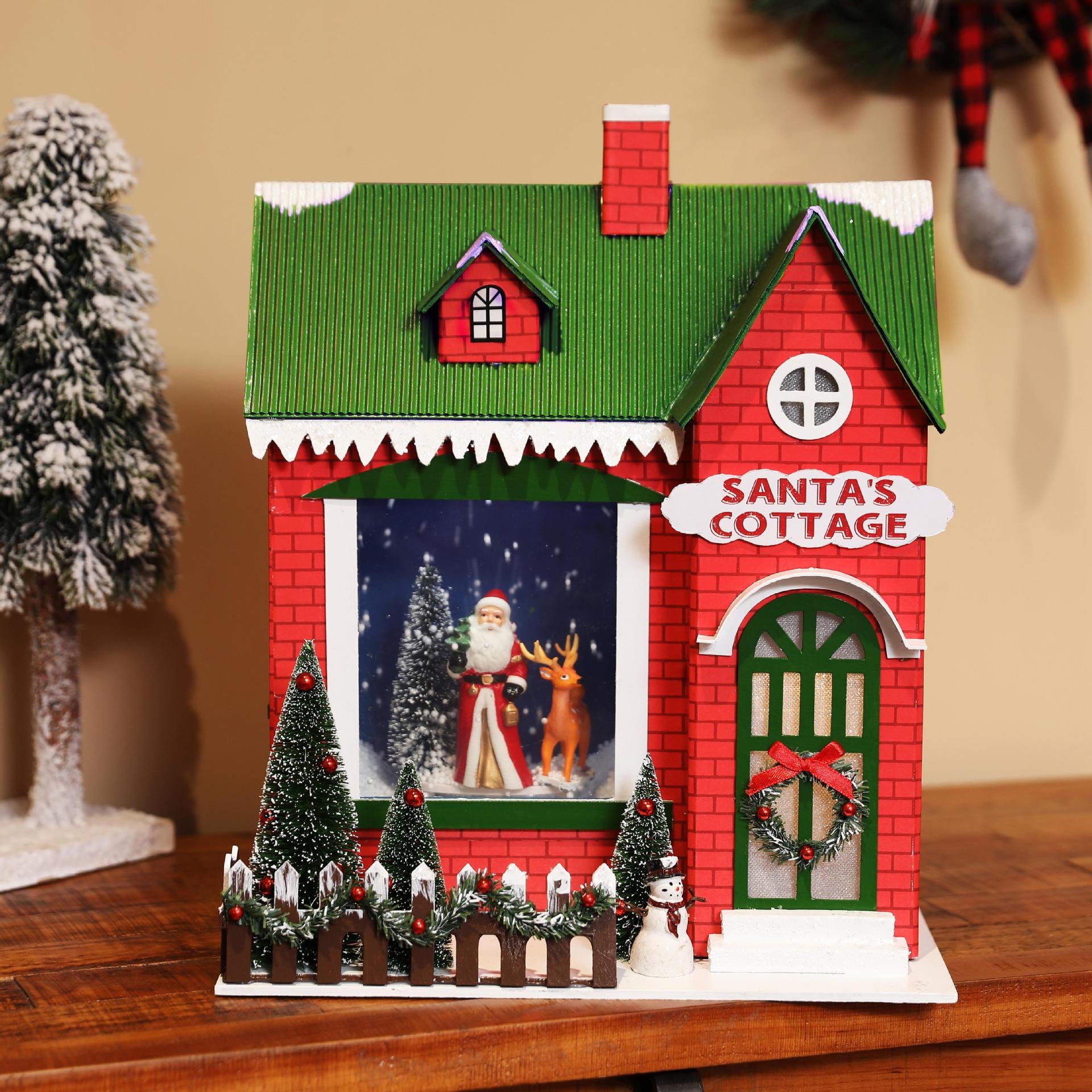 圣诞节飘雪房子摆件纸板音乐圣诞屋子飞雪别墅森林小屋微景观模型详情图2