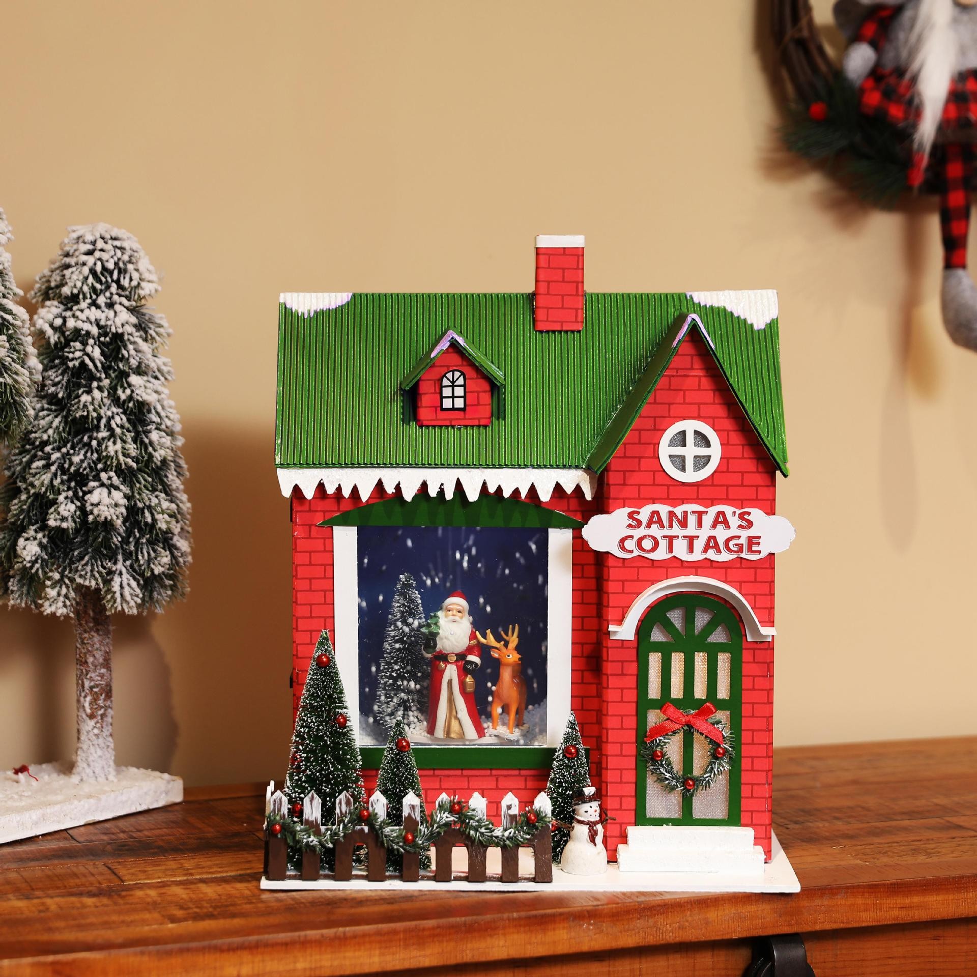 圣诞节飘雪房子摆件纸板音乐圣诞屋子飞雪别墅森林小屋微景观模型详情图1