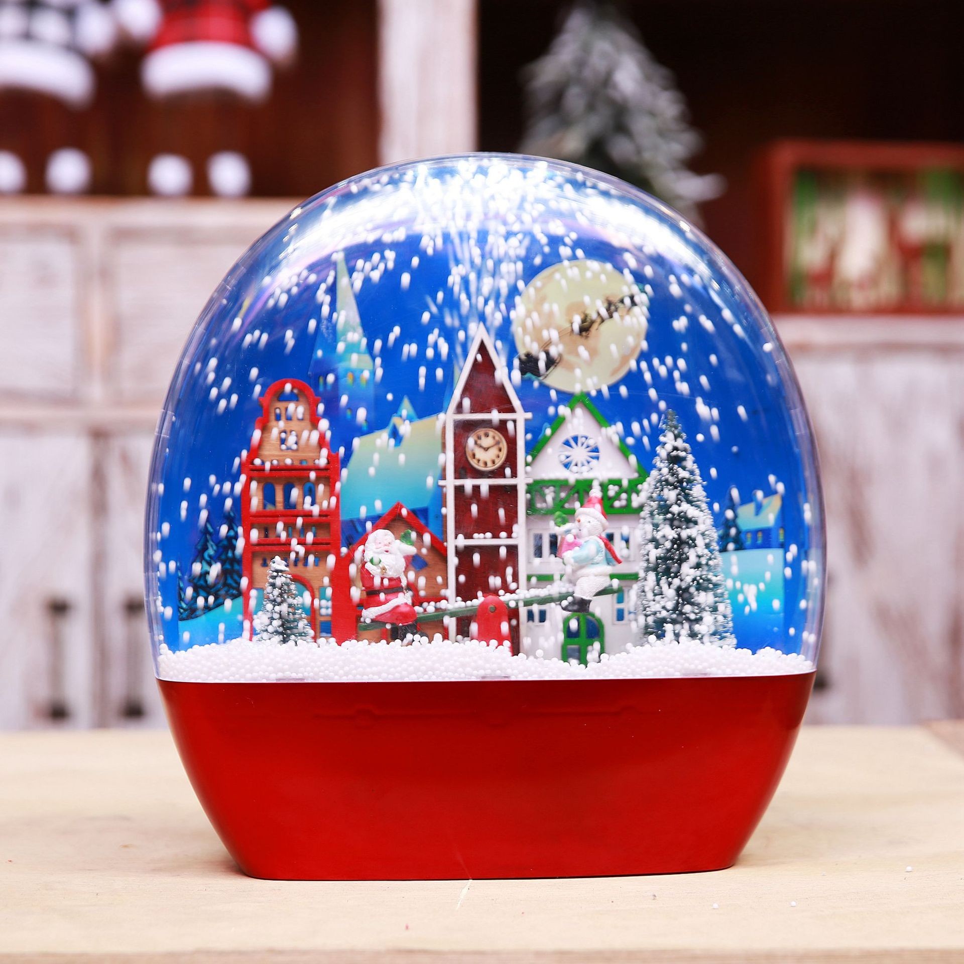 圣诞节雨花石造型特色摆件动态内景飘雪场景装饰品摆台图