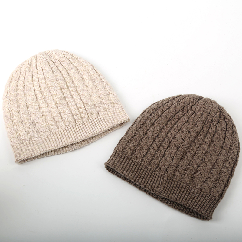 Rainbow Casual Warm Double Layer Wool Solid Color Twist Knit Hat thumbnail