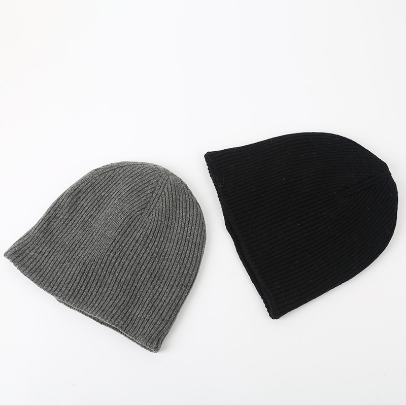 New double-layer monochrome knit hat Winter dome Korean woollen hat simple Japanese skin hat 1X1 double-layer knit hat thumbnail
