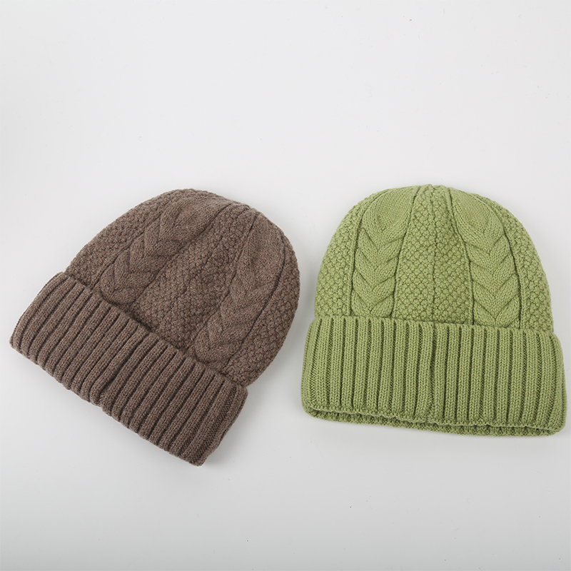 Korean version of autumn and winter pure color wool hat children's thickened warm knitted knitted knitted knitted knitted knitted bonnet flanged knitted knitted bonnet containing flannelette thumbnail