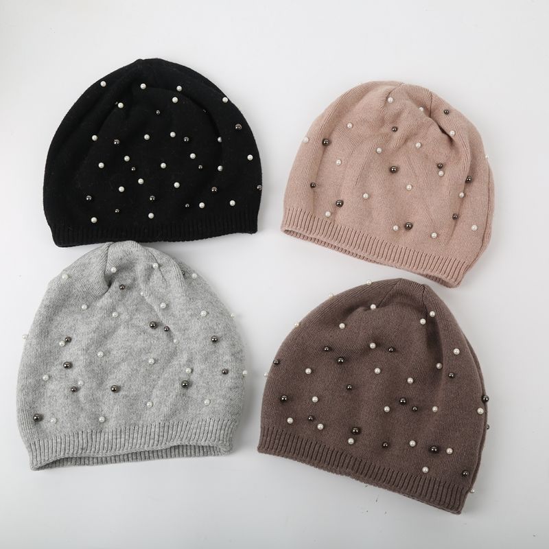 RAINBOW Winter all-match windproof warm plus velvet thickened nailed pearl straight tube hat thumbnail