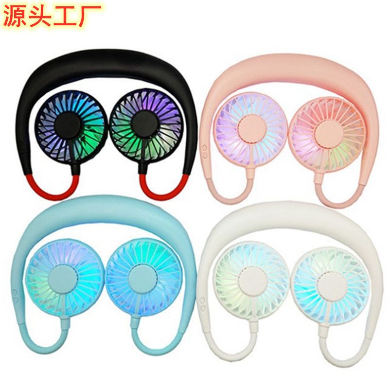 Neck hanging fan Sports Lazy portable Mini fan LED light folding USB aroma hanging neck