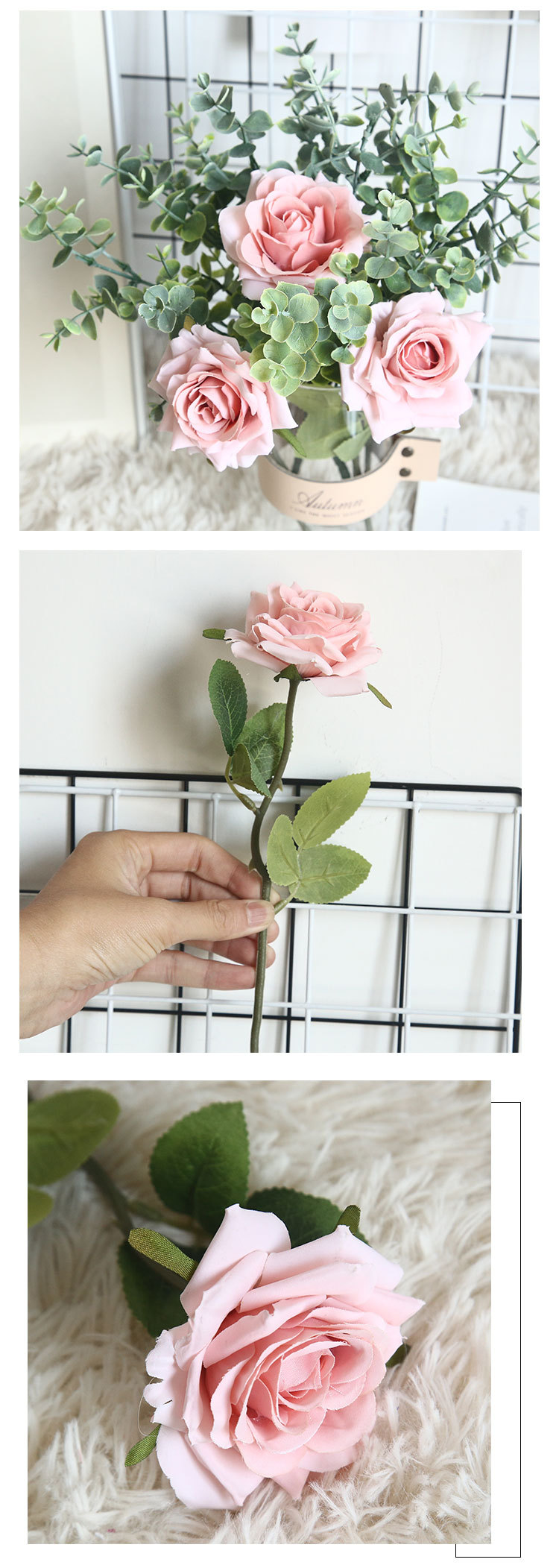 Artificial flower Mida rose plant bonsai wedding decoration INS style artificial flower wall rose MW69911 pic 11