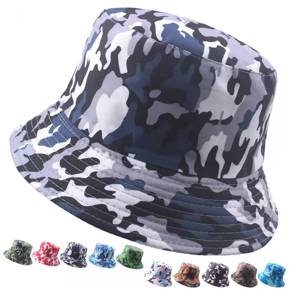 Summer camo bucket hat men  women outdoor sunscreen foldable double-sided fisherman cap fishing mountaineering couple sun hat full figure