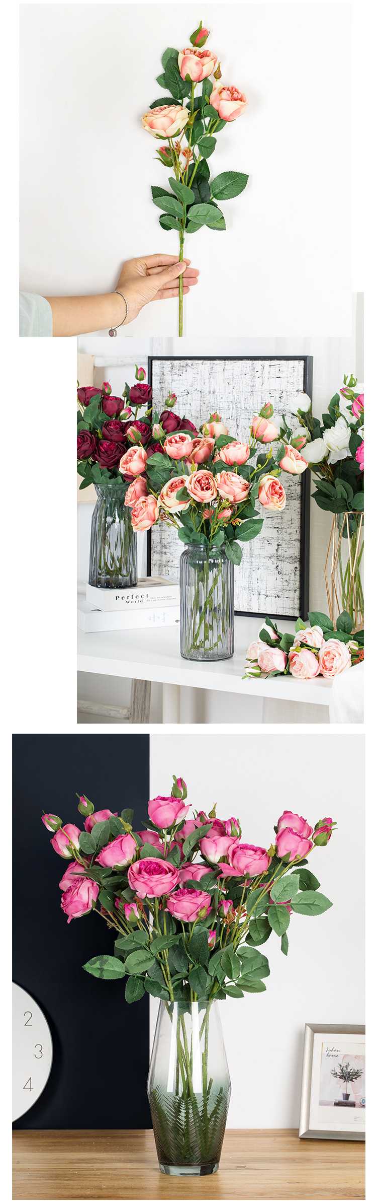 INS Core wrapped rose artificial flower manufacturer for home decoration, wedding, hand-held bouquets, road guide flowers, wall artificial flowers DY1-3249 pic 10