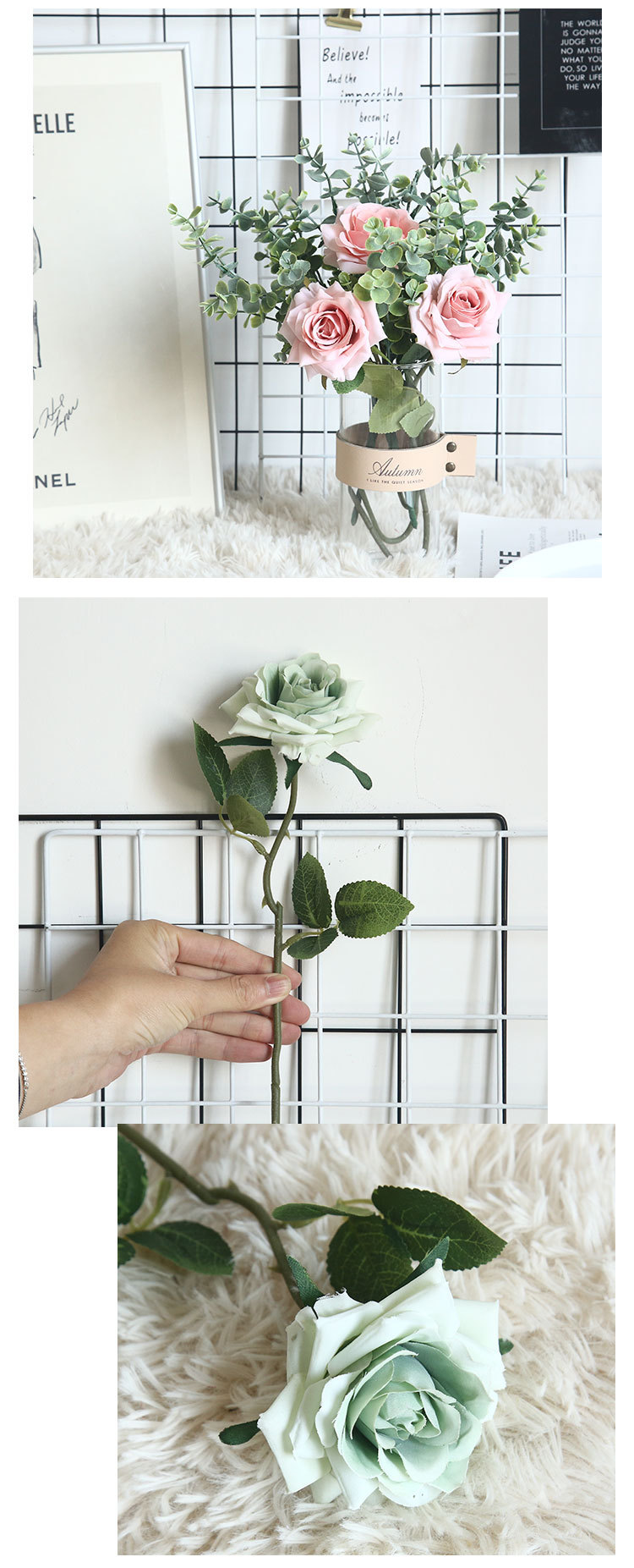 Artificial flower Mida rose plant bonsai wedding decoration INS style artificial flower wall rose MW69911 pic 12