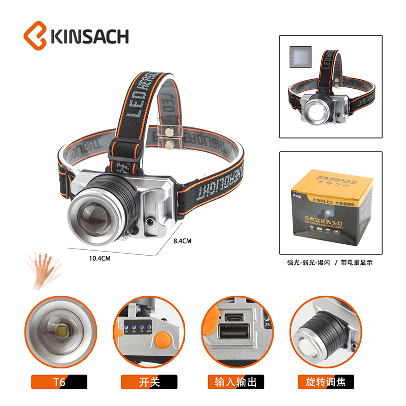 Cross-border USB charging sensor zoom headlamp led strong light charging ultra-bright head-mounted miner's lamp fishing night fishing headlamp details Picture
