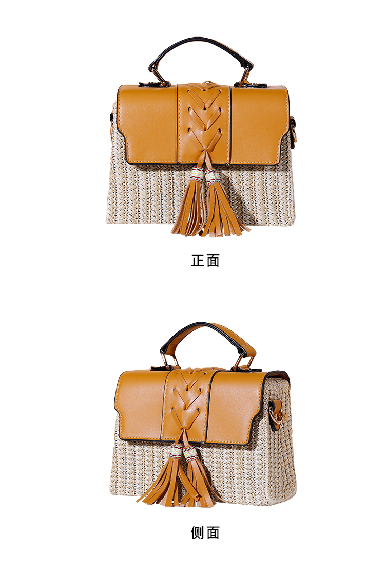 INS流苏编织女士斜跨包春夏新款PP草编盒子包女单肩包手提小方包详情10