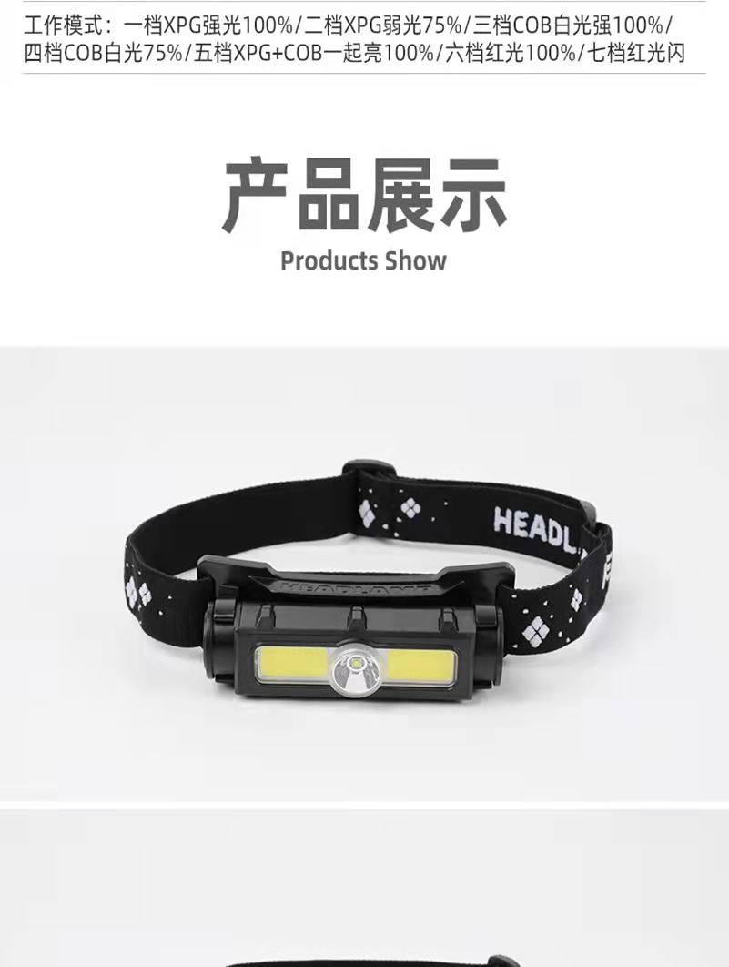The new XPG+COB headlamp is a USB charging built-in lithium battery led split headlamp with a magnet pic 9