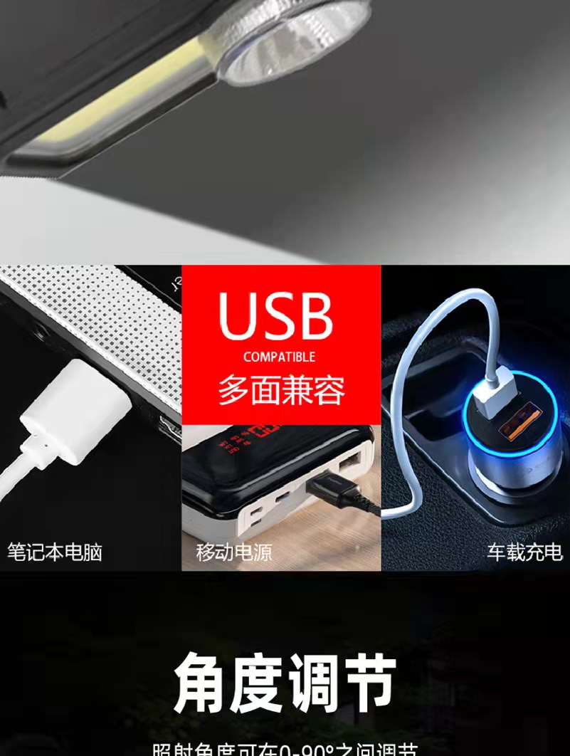 新款 XPG+COB头灯 USB充电内置锂电led分体式带磁铁泛光头灯 详情13
