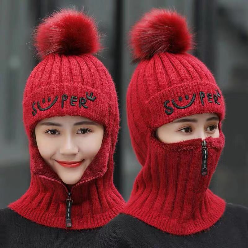 Korean version of the winter fashion open-eye hat with women's knitted hat winter warm woolly ball wool hat thumbnail