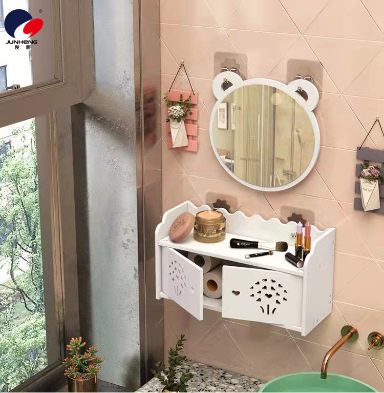Simple bathroom, explosion-proof mirror, washbasin, dressing mirror with storage rack, no need for drilling, self-adhesive wall hanging pic 9