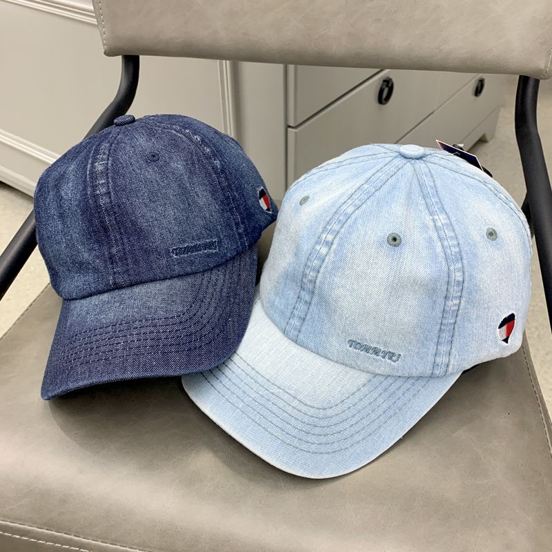 Tommyri pure cotton washable soft-top baseball cap, Korean version men's and women's hats, embroidered solid color sports sunshade and sun protection baseball cap, denim retro vintage vintage full figure