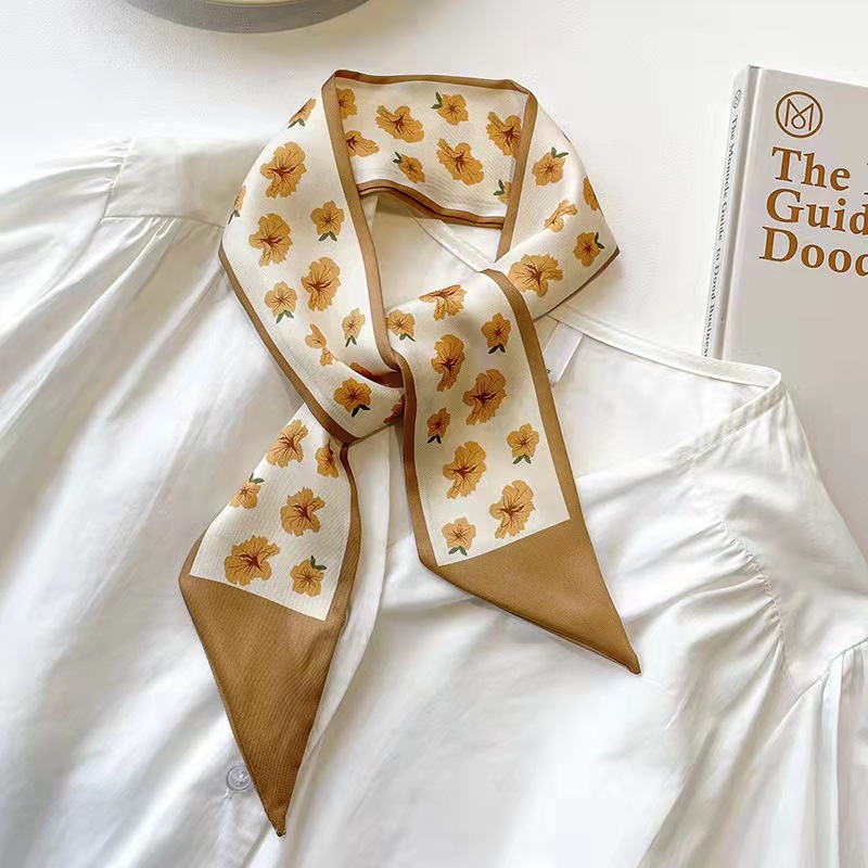 FLY1797 High-end khaki nude color Korean Ins-style small silk scarf, ribbon and hair tie decoration spring and autumn professional scarf pic 2