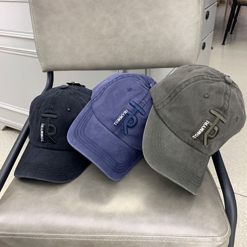 Tommyri pure cotton washable soft top three-dimensional embroidered baseball cap, Korean version men's and women's caps embroidered solid color sports sunshade and sun protection baseball cap, retro and aged Specification drawing