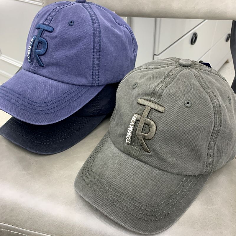 Tommyri pure cotton washable soft top three-dimensional embroidered baseball cap, Korean version men's and women's caps embroidered solid color sports sunshade and sun protection baseball cap, retro and aged details Picture