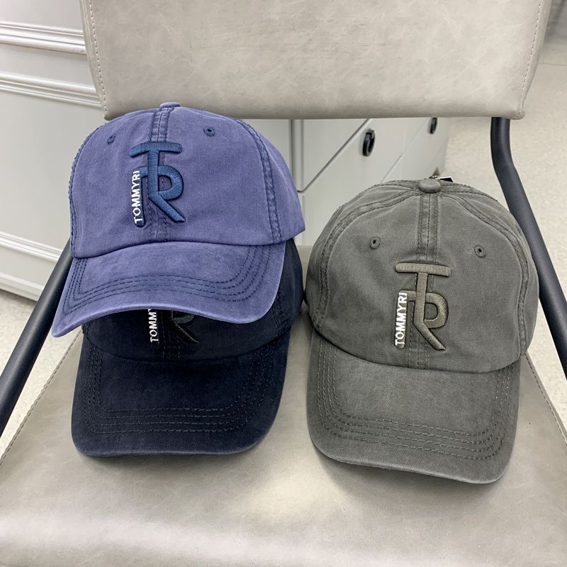 Tommyri pure cotton washable soft top three-dimensional embroidered baseball cap, Korean version men's and women's caps embroidered solid color sports sunshade and sun protection baseball cap, retro and aged full figure