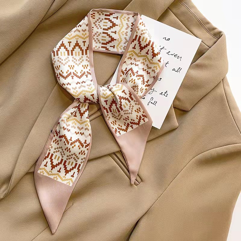 FLY1797 High-end khaki nude color Korean Ins-style small silk scarf, ribbon and hair tie decoration spring and autumn professional scarf pic 1