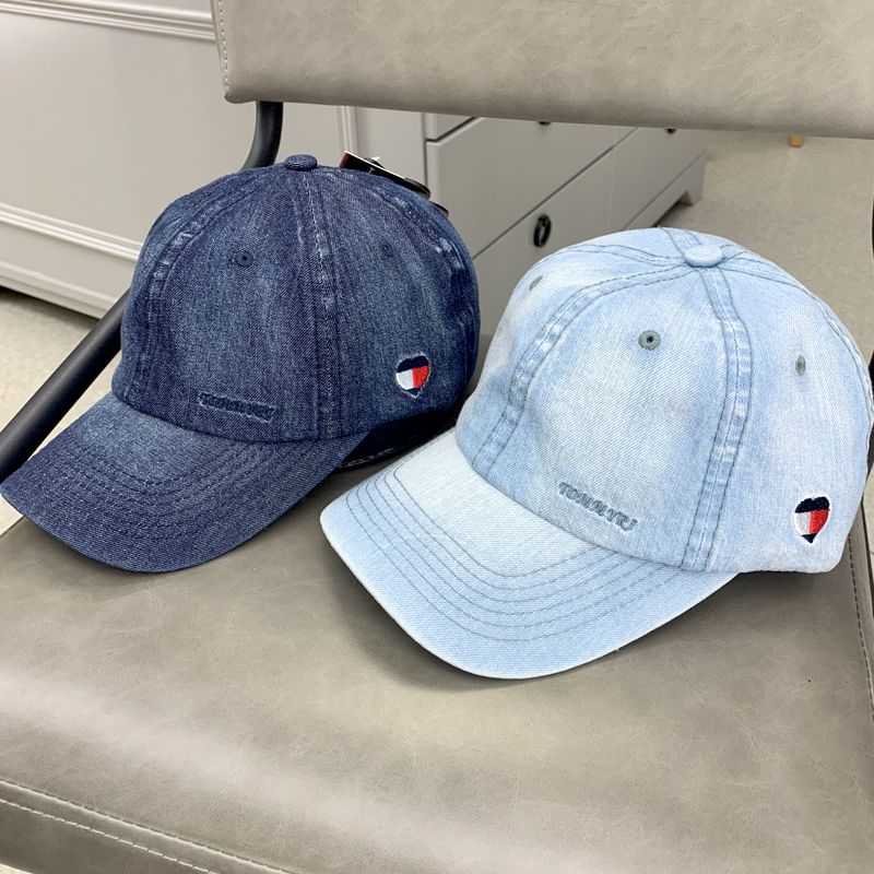 Tommyri pure cotton washable soft-top baseball cap, Korean version men's and women's hats, embroidered solid color sports sunshade and sun protection baseball cap, denim retro vintage vintage details Picture