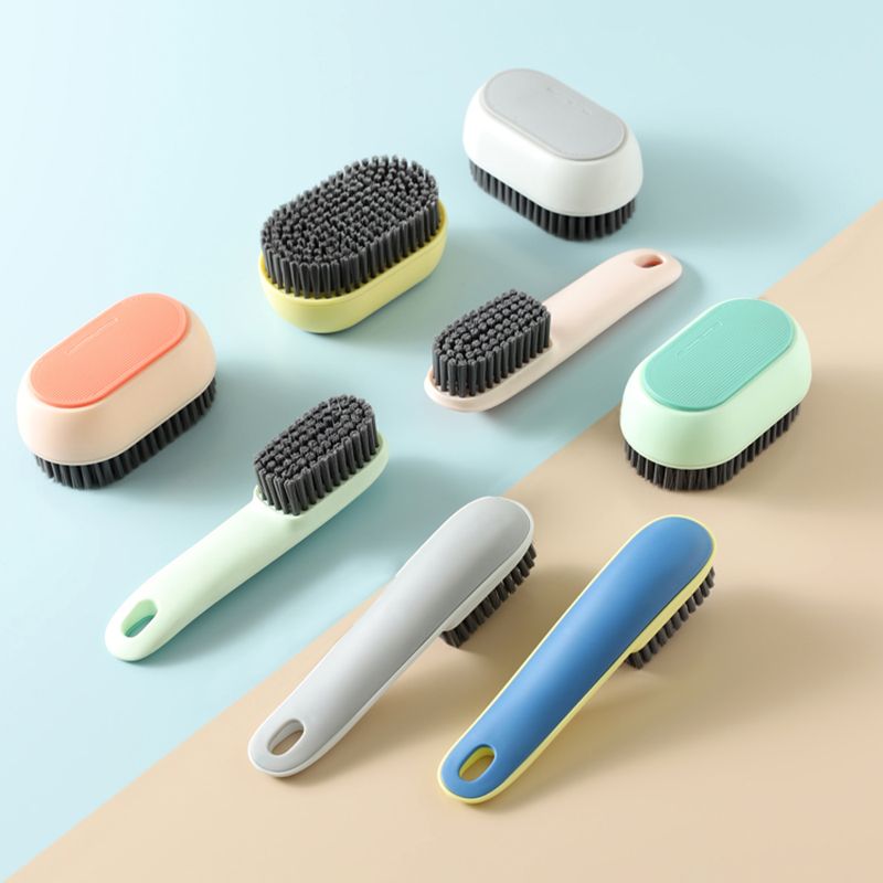 Color-blocking plastic soft bristle shoe brush cleaning brush set, household multi-functional laundry brush, long-handled shoe polish, plastic tool brush full figure