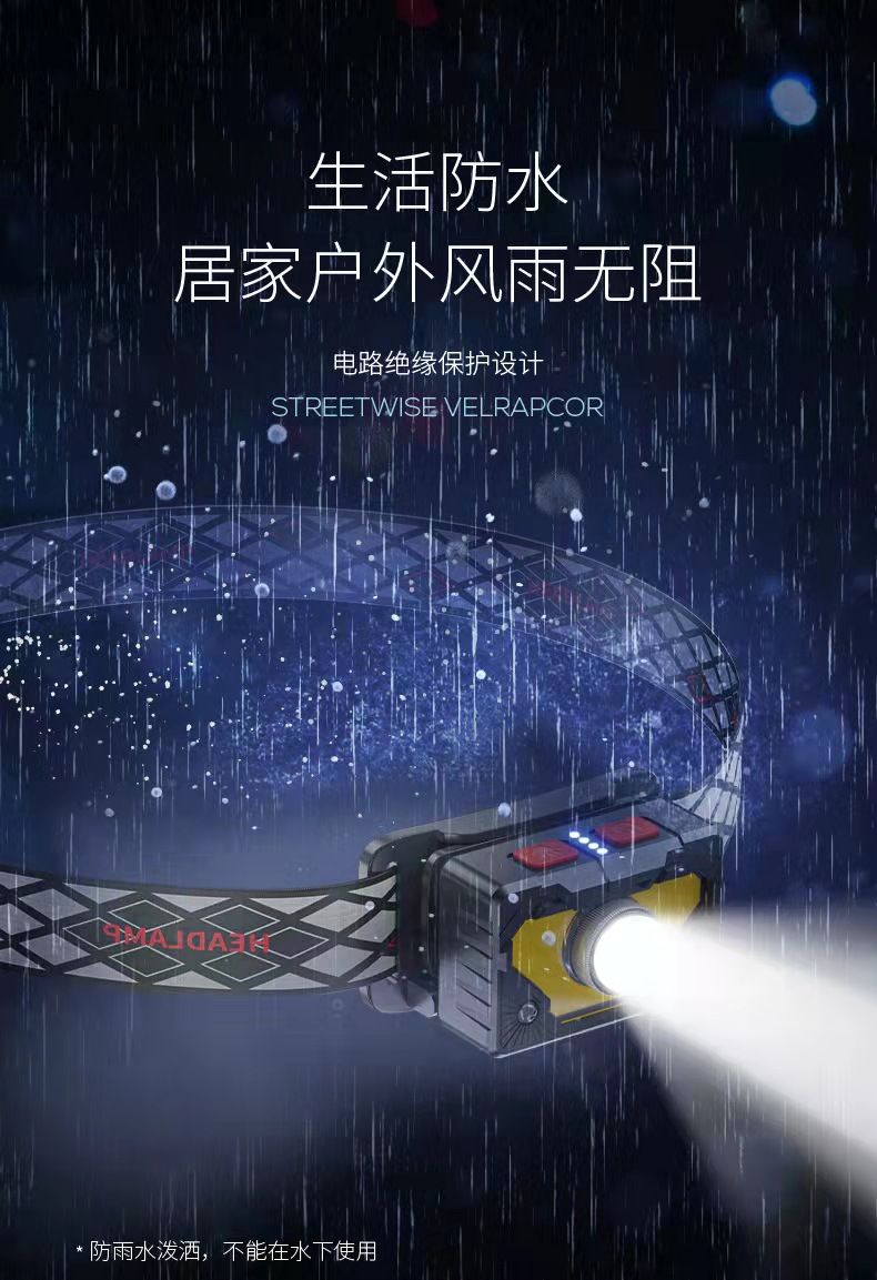 XPG强光远射挥手感应头灯带智能电显USB充电骑行钓鱼头灯详情7