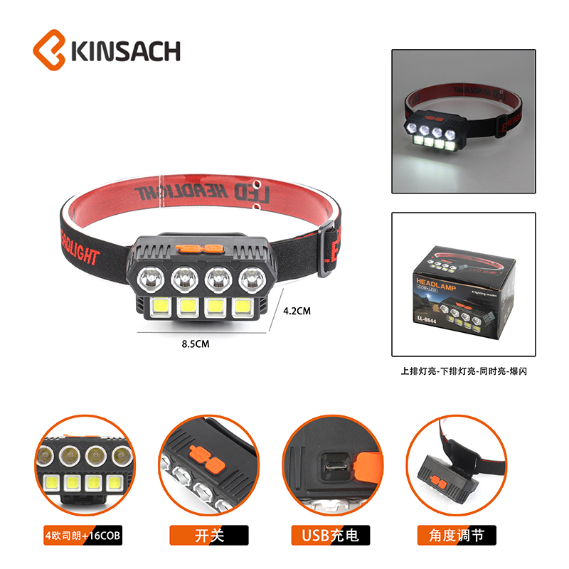 New LED high-intensity flashlight, outdoor COB lighting, night running, sensor fishing, USB charging, camping headlamp details Picture