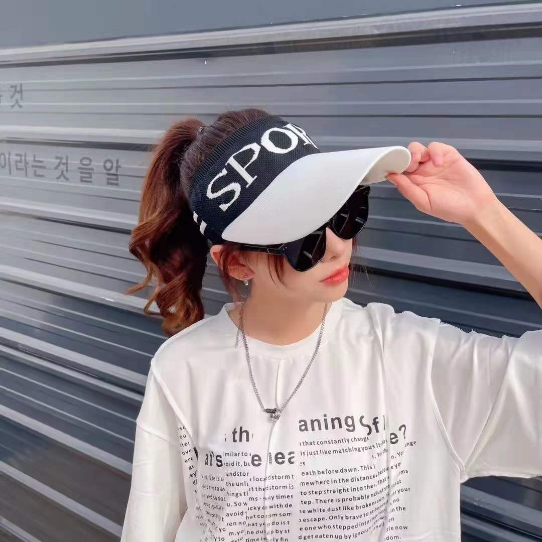 防晒遮阳女户外夏季空顶针织字母UV漏头顶鸭舌帽韩版百搭棒球帽休闲空顶帽Empty Hat Baseball cap
