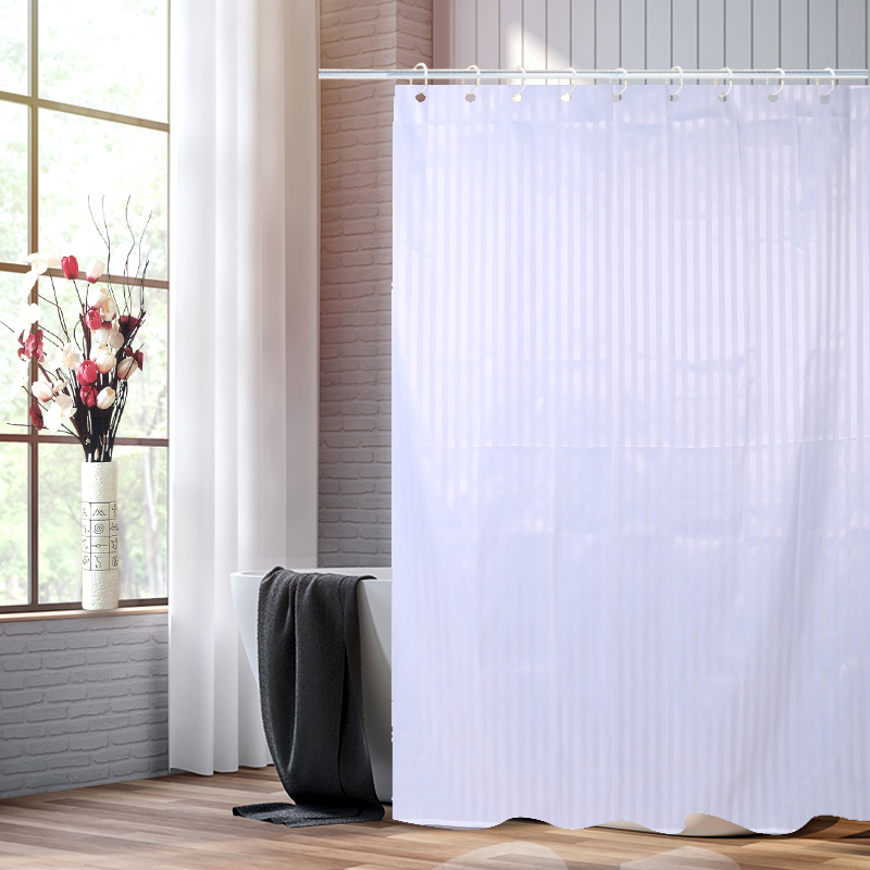 Polyester Solid Striped Shower Curtain Curtain