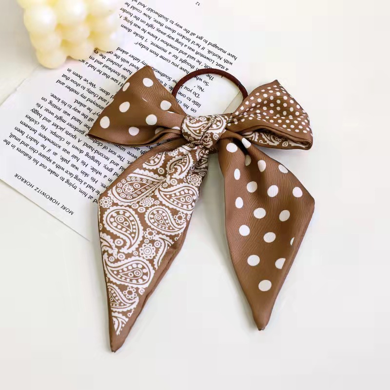 FLY1829韩版新品丝巾发带蝴蝶结发绳 法式领巾飘带束发饰女士发圈详情5