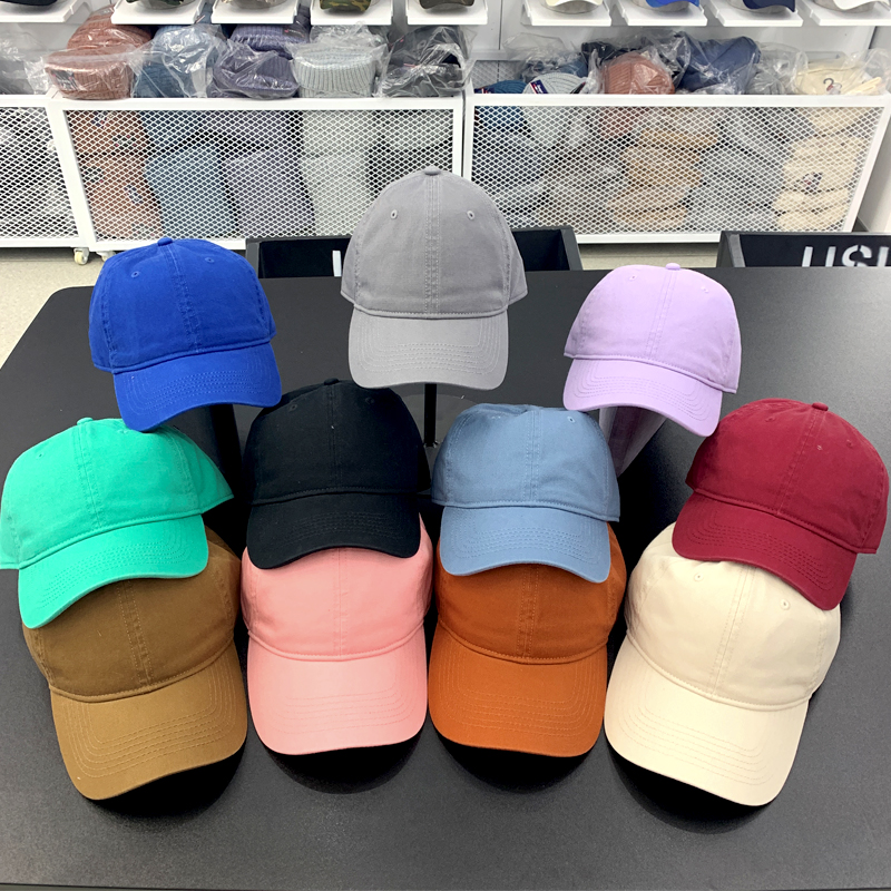 Pure cotton washable soft top glossy baseball cap, Korean-style men's and women's caps, solid color sports sunshade and sun protection baseball cap, retro and aged full figure
