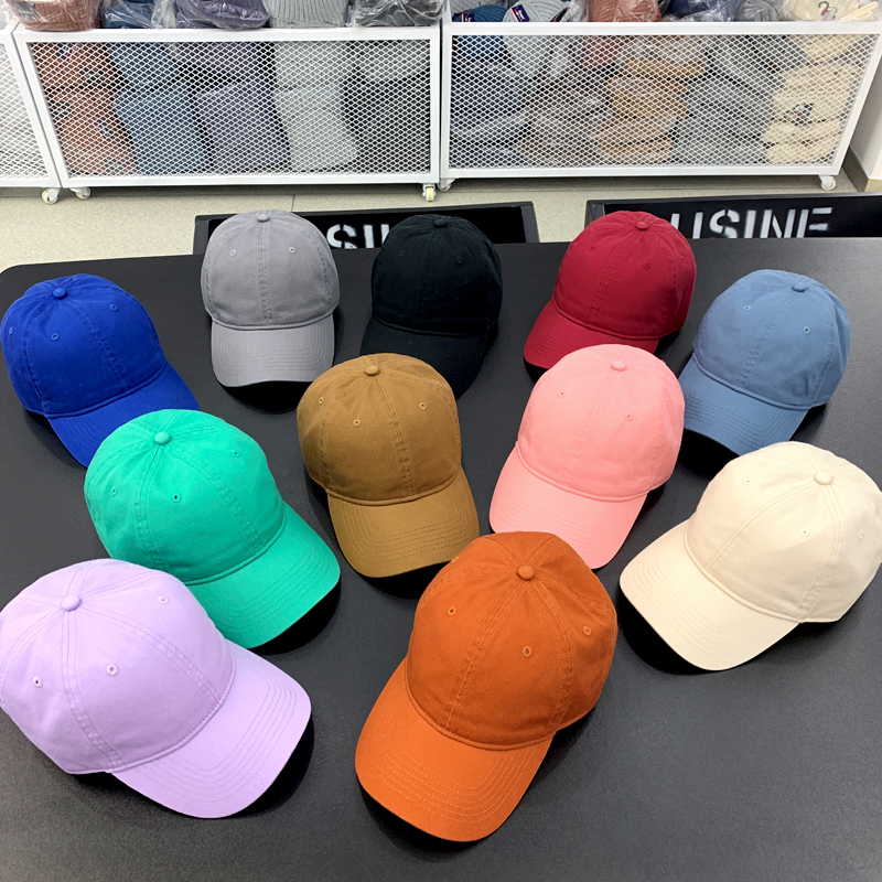 Pure cotton washable soft top glossy baseball cap, Korean-style men's and women's caps, solid color sports sunshade and sun protection baseball cap, retro and aged details Picture