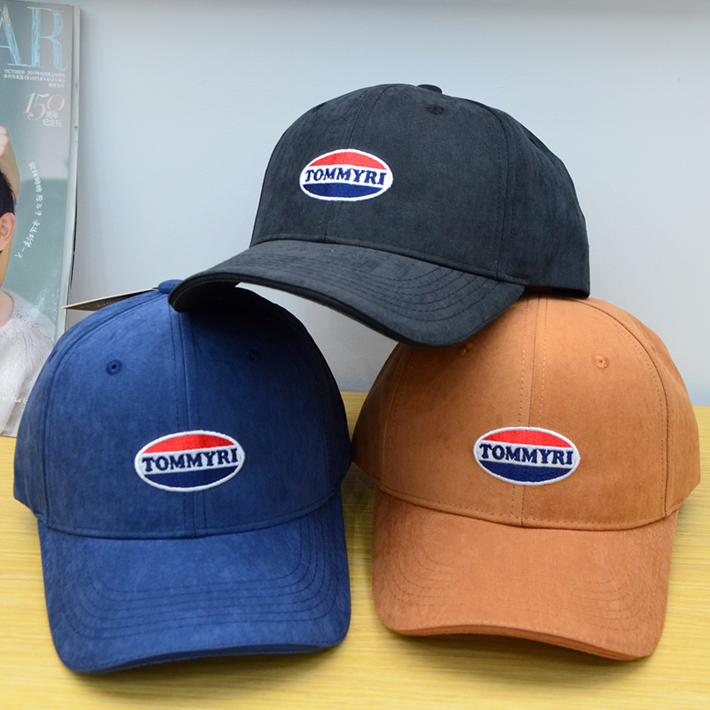 Tommyri suede baseball cap, Korean-style men's and women's hats, embroidered solid color sports sunshade and sun protection baseball cap, denim retro vintage vintage full figure