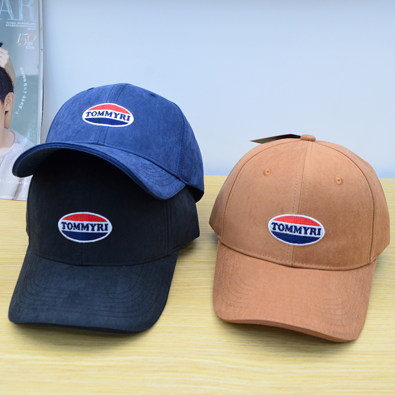 Tommyri suede baseball cap, Korean-style men's and women's hats, embroidered solid color sports sunshade and sun protection baseball cap, denim retro vintage vintage details Picture