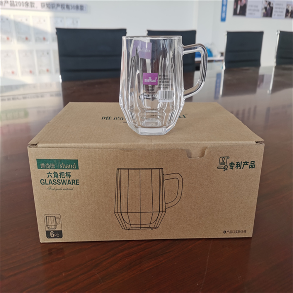 Electroplated hexagonal cup, amber, soot, seven-color, transparent lead-free crystal glass cup, home with handle diamond drinking cup, tea cup Nordic simple living room water ware family cup set Specification image