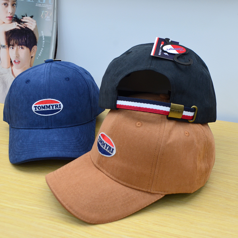 Tommyri suede baseball cap, Korean-style men's and women's hats, embroidered solid color sports sunshade and sun protection baseball cap, denim retro vintage vintage Specification drawing