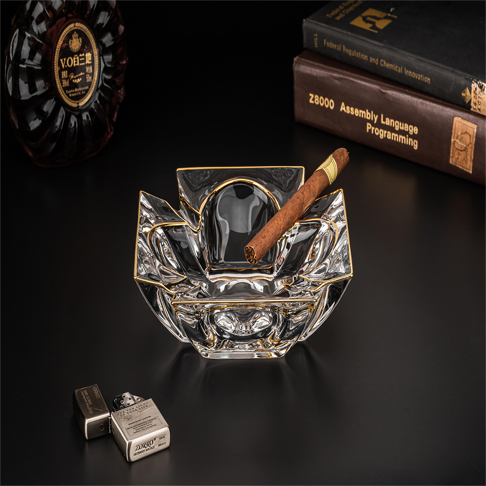 Erha Crystal, Erha Crystal Nordic Gold-Painted Light Luxury Crystal Ashtray, Thickened Nordic Living Room Ktv Commercial Fashionable Cigar Ashtray, Multi-Faceted Ashtray, 189Mm Application Scenario