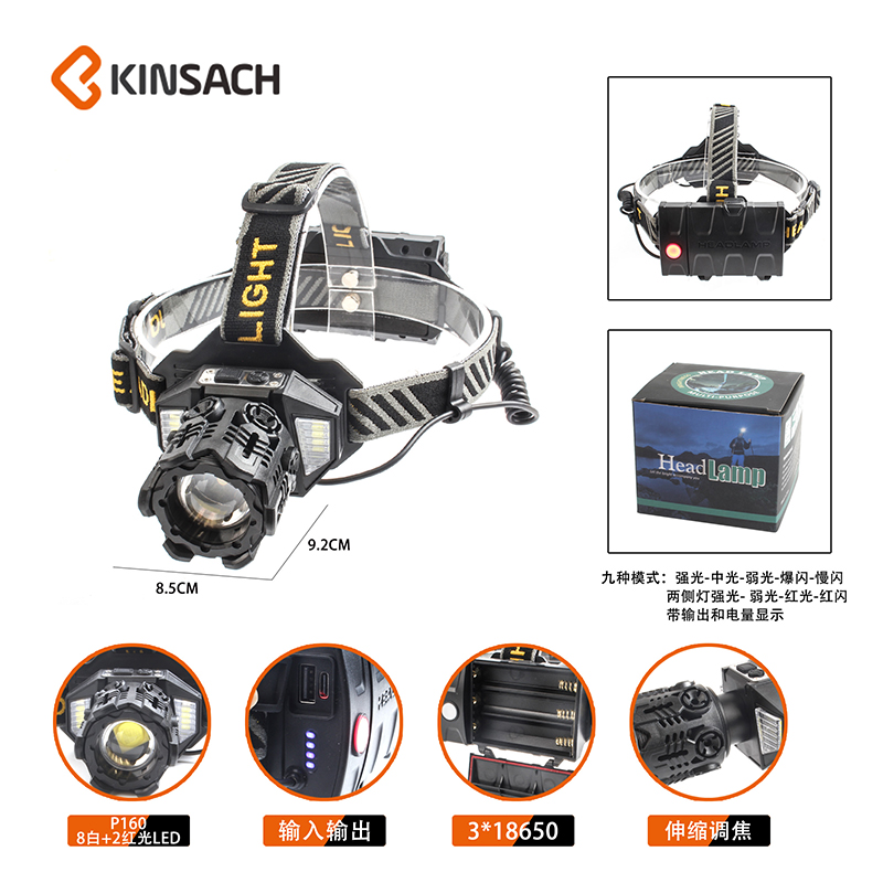 Headlamp strong light rechargeable head-mounted fishing night fishing flashlight, ultra-bright outdoor lithium battery led miner's lamp style seven details Picture