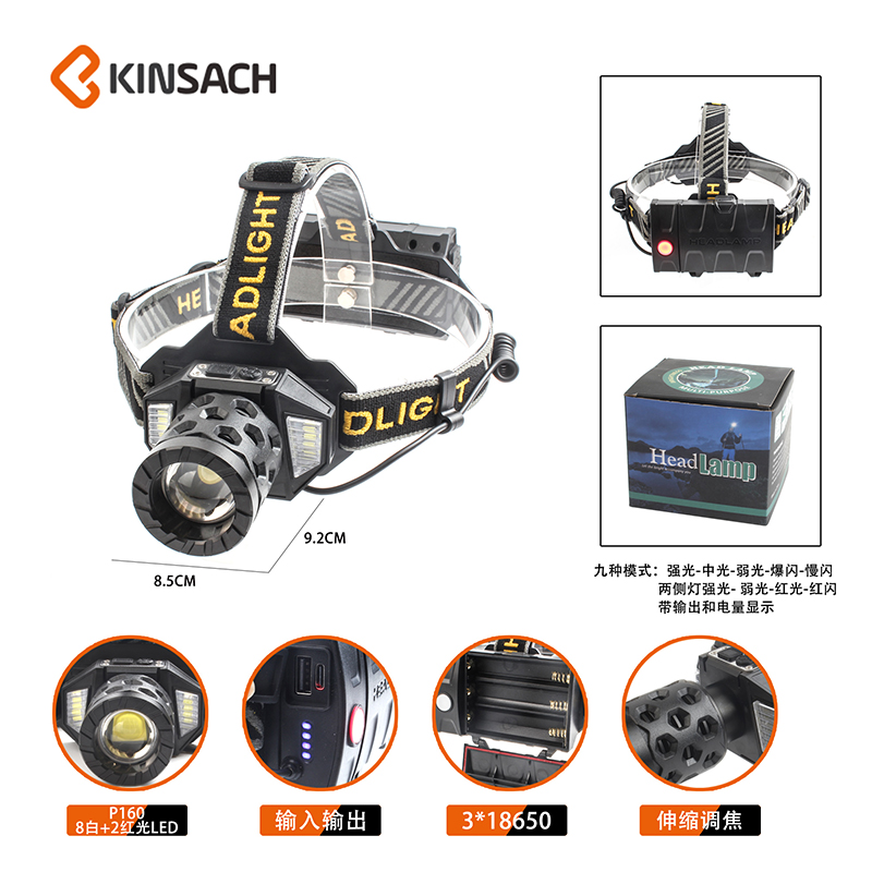 Headlamp strong light rechargeable head-mounted fishing night fishing flashlight, ultra-bright outdoor lithium battery led miner's lamp style one details Picture