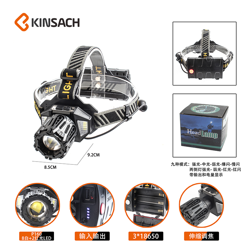 Headlamp strong light rechargeable head-mounted fishing night fishing flashlight, ultra-bright outdoor lithium battery led miner's lamp style two details Picture