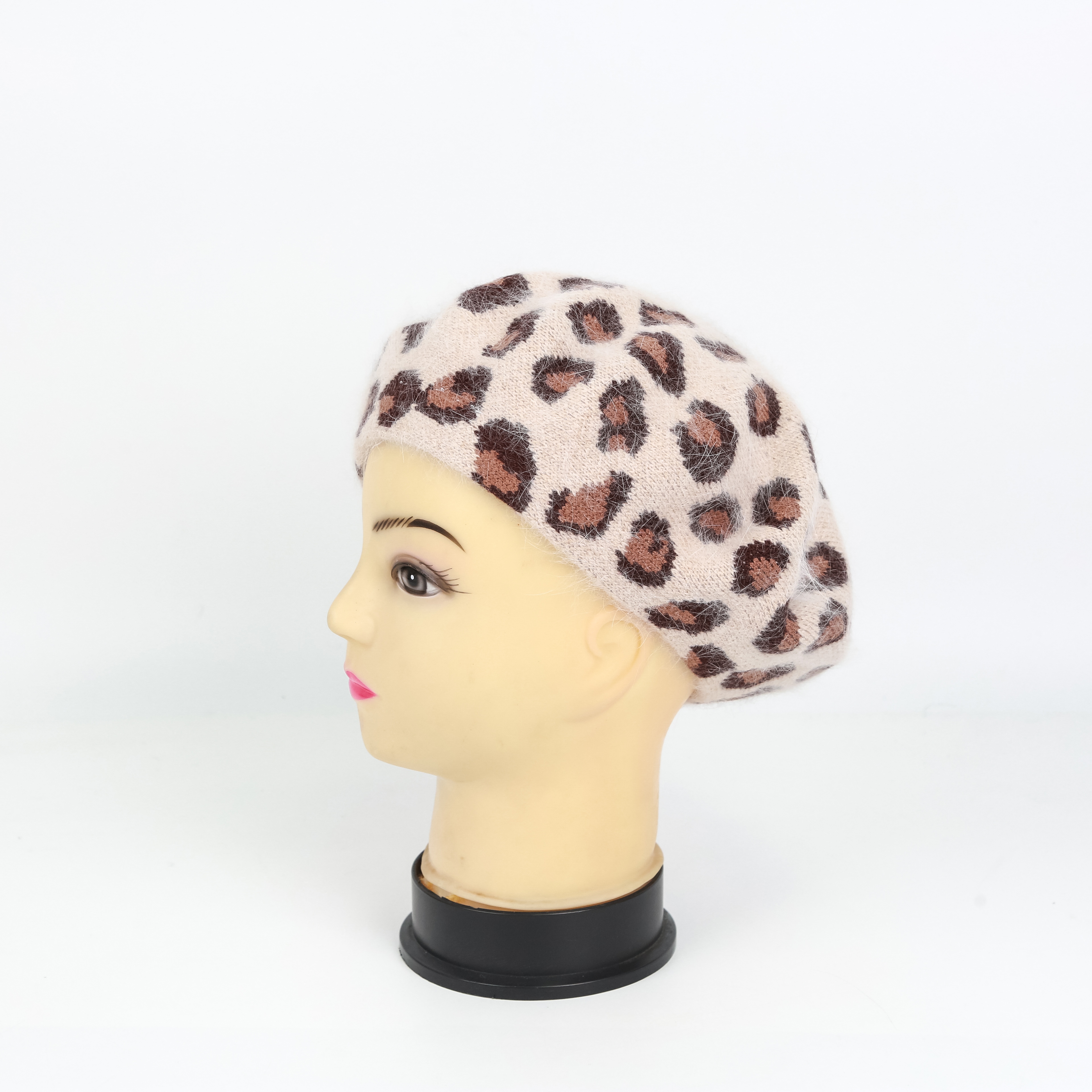 Korean Version Of Autumn And Winter Angora Rabbit Hair Leopard Print Beret Network Red Painter Hat With Winter Warm Hat Tide