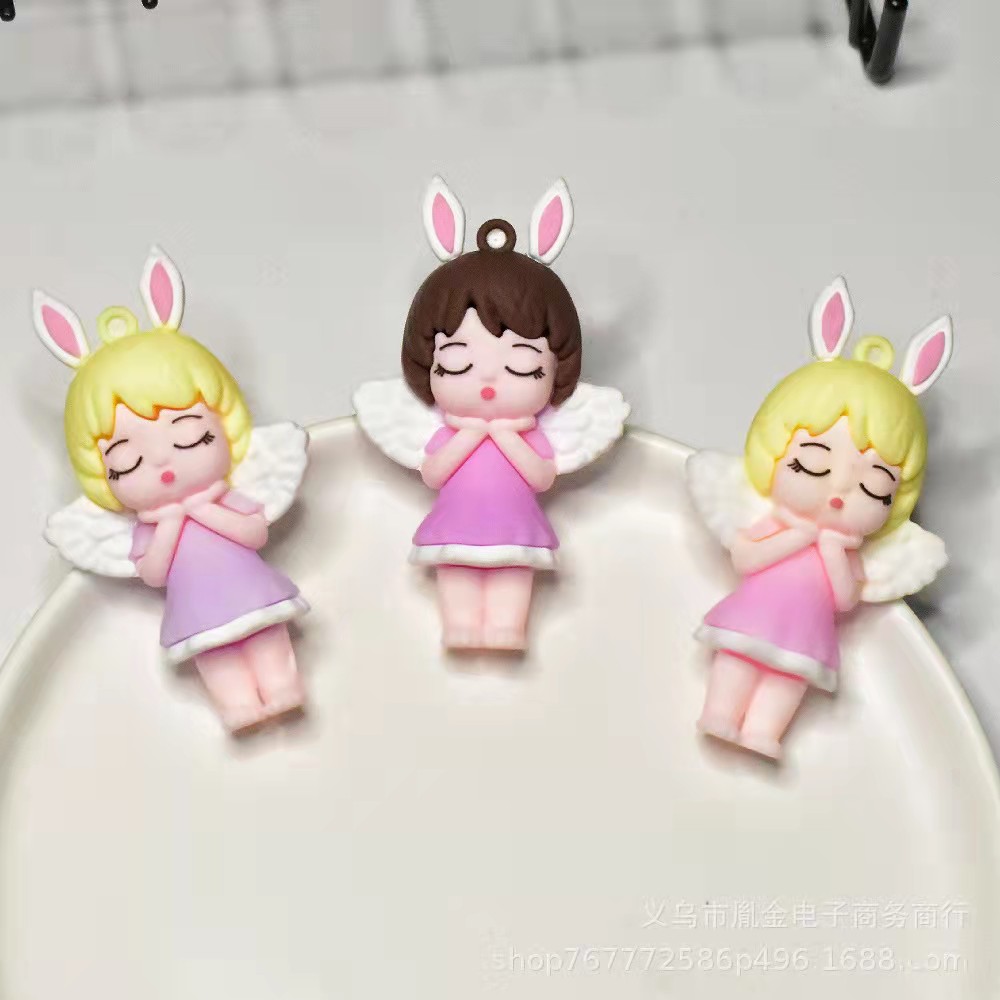 新品 可爱卡通公仔天使兔钥匙扣配件 超萌少女心包包挂饰小礼品详情2