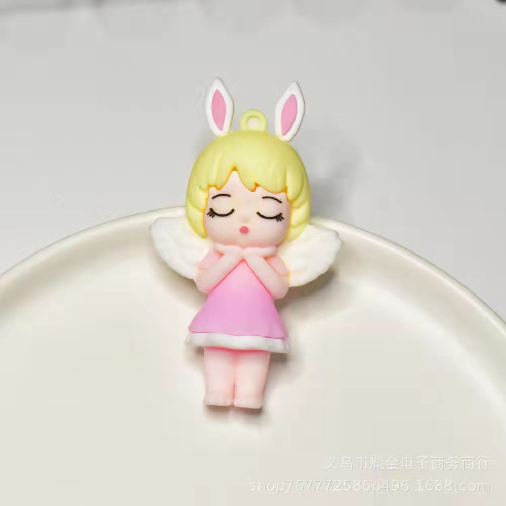 新品 可爱卡通公仔天使兔钥匙扣配件 超萌少女心包包挂饰小礼品详情5