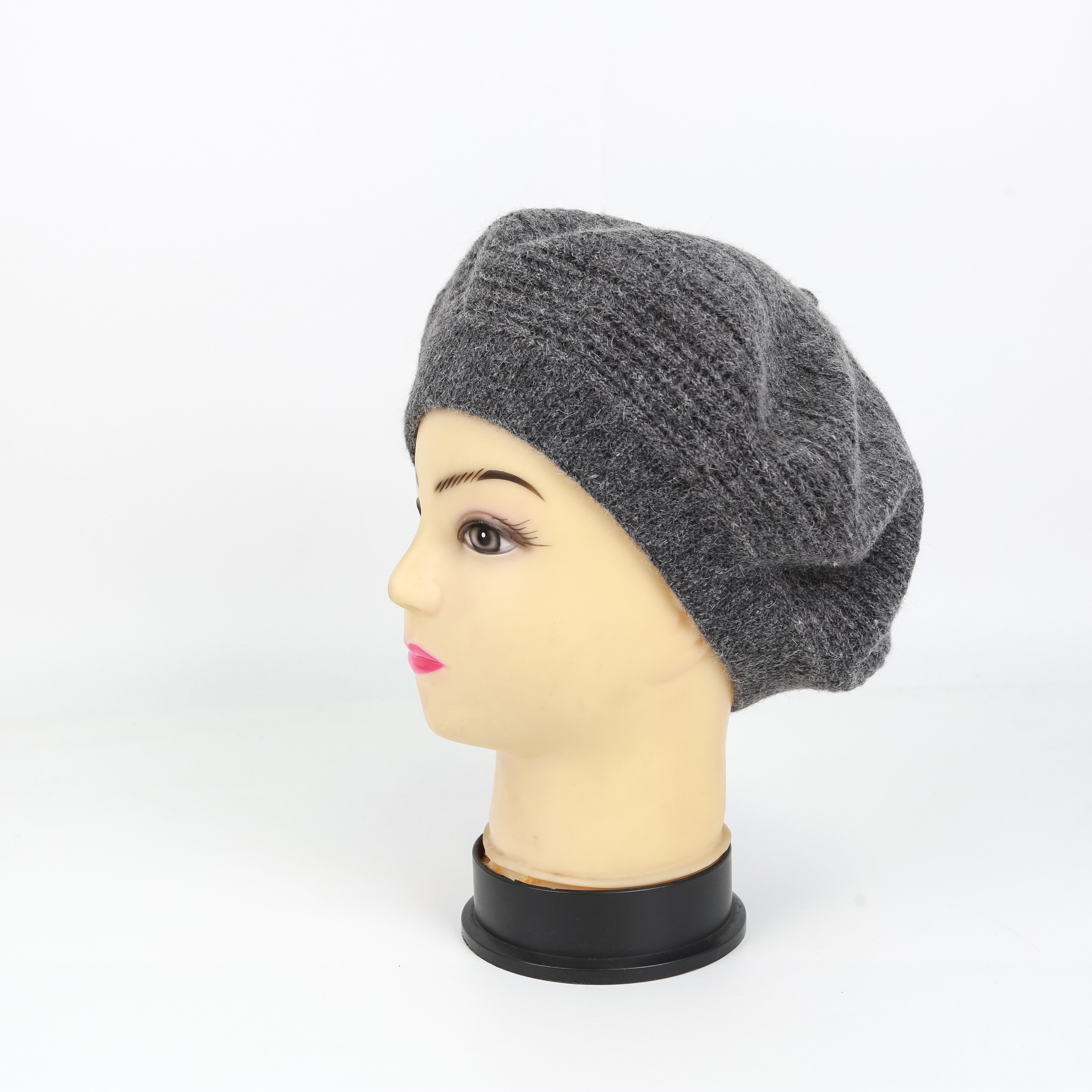 RUILI Double-layer Women Fall Winter Hats Plain Color Polyester Beret Hats thumbnail