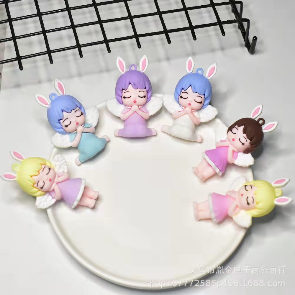 新品 可爱卡通公仔天使兔钥匙扣配件 超萌少女心包包挂饰小礼品详情1