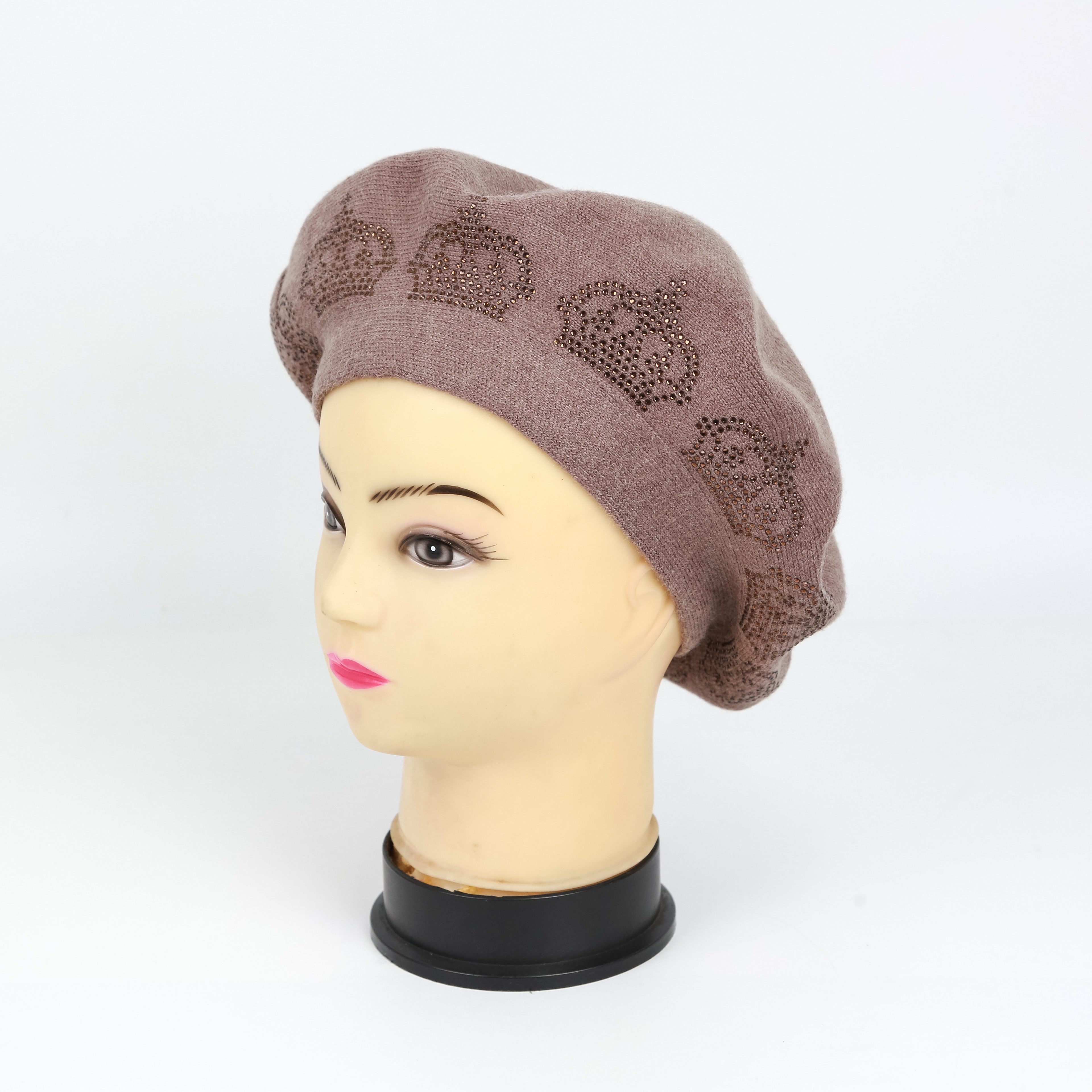 Autumn And Winter Beret Hat Women's Japanese Breathable Bud Hat British Elegant Retro Art Dome Korean Fashion Hundred Tower Knitted Hat Hand-Pressed Diamond Painter Hat details Picture