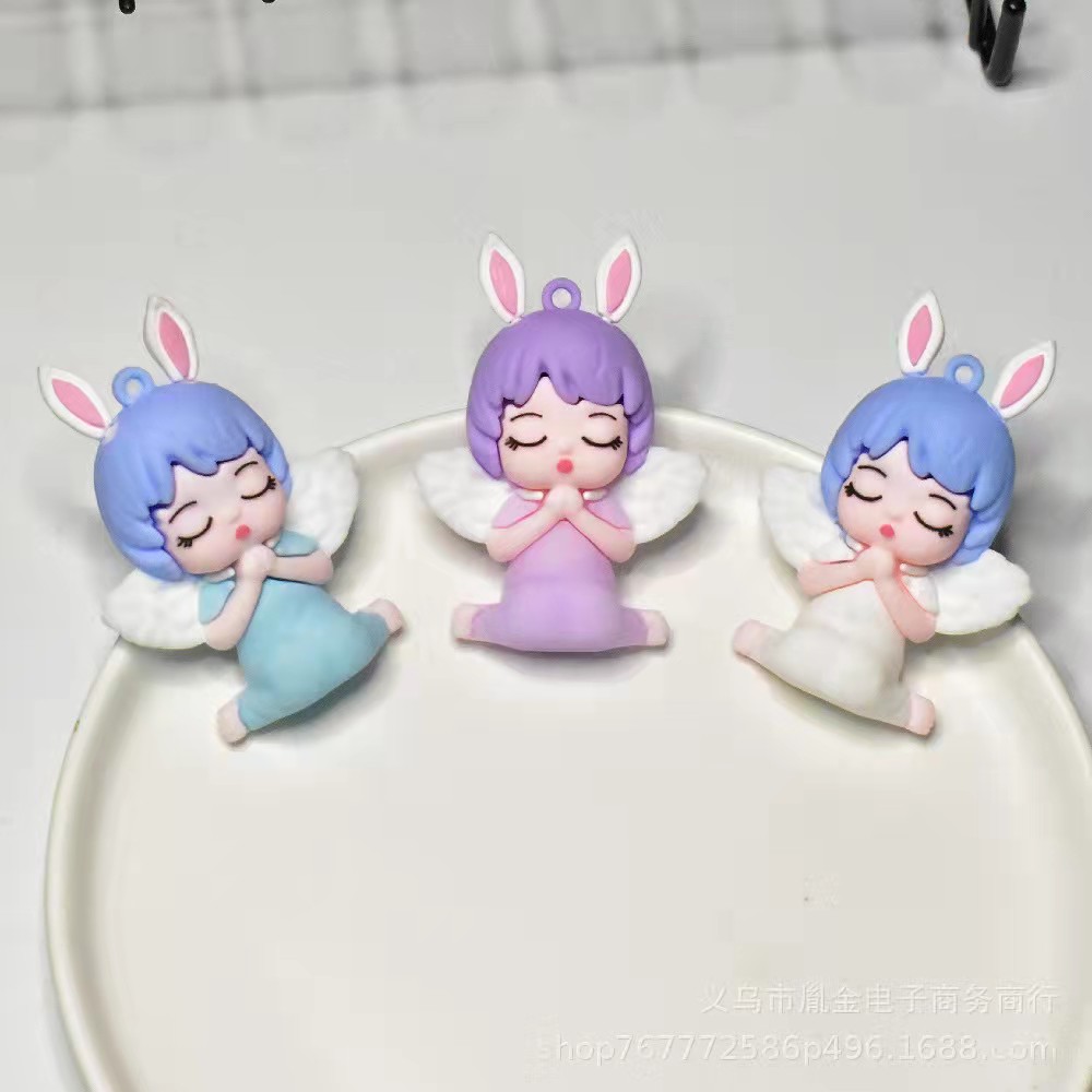 新品 可爱卡通公仔天使兔钥匙扣配件 超萌少女心包包挂饰小礼品详情3